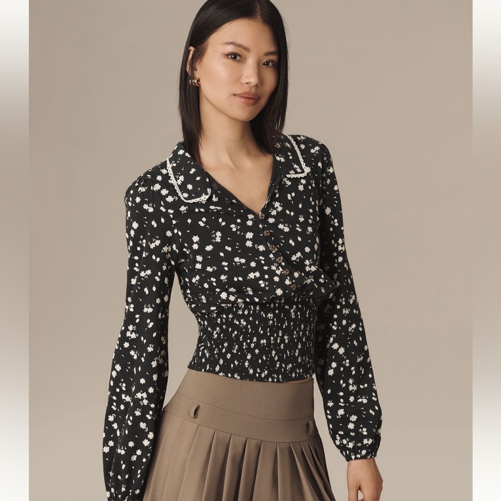 Anthropologie Maeve smocked button-down top